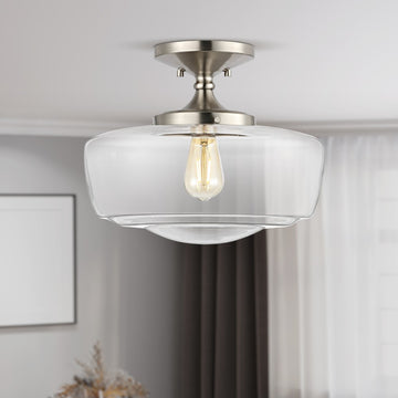 Marfa 14" Glass/Iron Farmhouse Modern LED Flush Mount